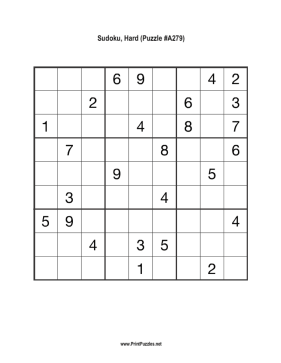 Sudoku - Hard A279 Printable Puzzle
