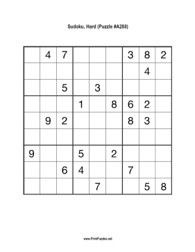 Sudoku - Hard A288 Printable Puzzle