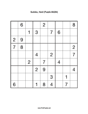 Sudoku - Hard A294 Printable Puzzle