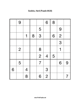 Sudoku - Hard A30 Printable Puzzle