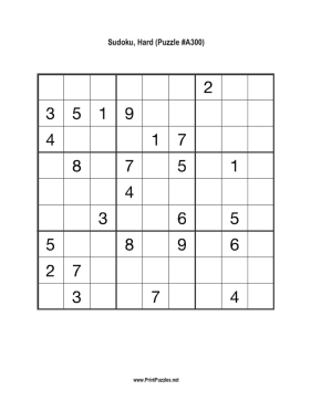 Sudoku - Hard A300 Printable Puzzle
