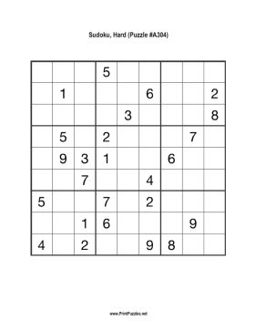 Sudoku - Hard A304 Printable Puzzle