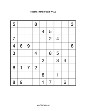 Sudoku - Hard A32 Printable Puzzle
