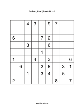 Sudoku - Hard A325 Printable Puzzle