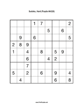 Sudoku - Hard A328 Printable Puzzle