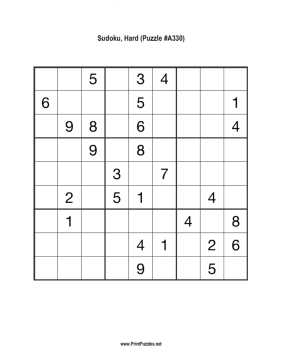 Sudoku - Hard A330 Printable Puzzle