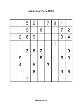Sudoku - Hard A332 Printable Puzzle
