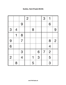 Sudoku - Hard A338 Printable Puzzle