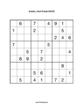Sudoku - Hard A339 Printable Puzzle