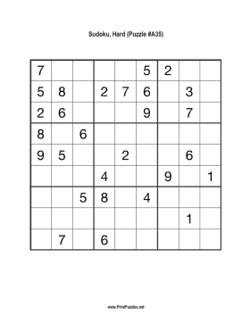 Sudoku - Hard A35 Printable Puzzle