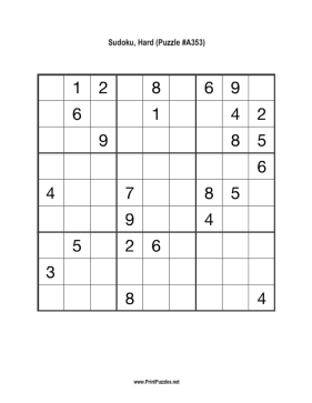 Sudoku - Hard A353 Printable Puzzle