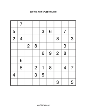 Sudoku - Hard A359 Printable Puzzle