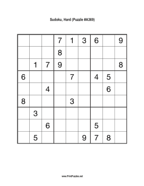 Sudoku - Hard A369 Printable Puzzle