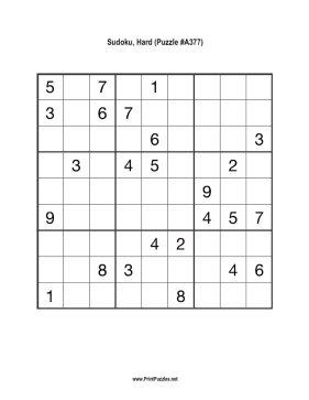 Sudoku - Hard A377 Printable Puzzle