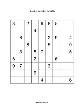 Sudoku - Hard A38 Printable Puzzle