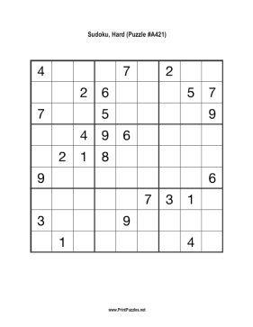 Sudoku - Hard A421 Printable Puzzle