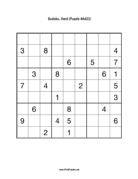 Sudoku - Hard A423 Printable Puzzle