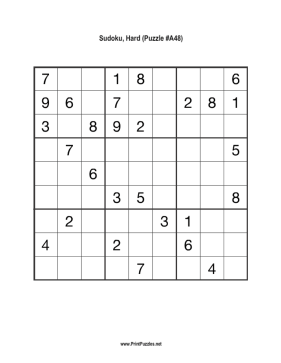 Sudoku - Hard A48 Printable Puzzle