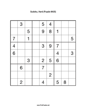 Sudoku - Hard A55 Printable Puzzle