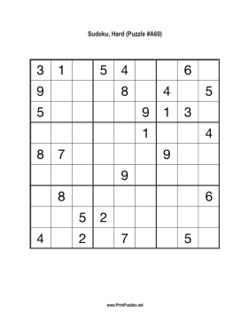 Sudoku - Hard A60 Printable Puzzle