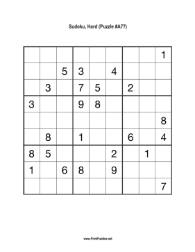 Sudoku - Hard A77 Printable Puzzle
