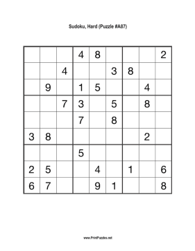 Sudoku - Hard A87 Printable Puzzle