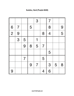 Sudoku - Hard A90 Printable Puzzle