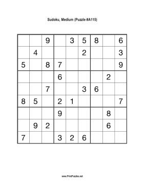 Sudoku - Medium A115 Printable Puzzle