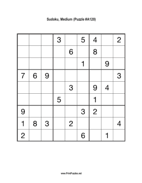 Sudoku - Medium A120 Printable Puzzle