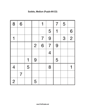 Sudoku - Medium A123 Printable Puzzle