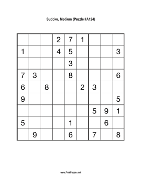 Sudoku - Medium A124 Printable Puzzle