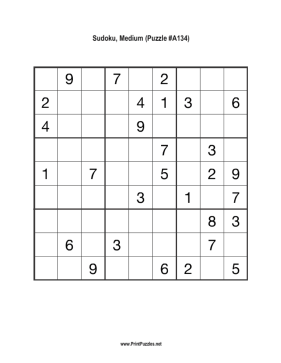 Sudoku - Medium A134 Printable Puzzle
