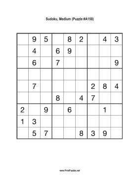 Sudoku - Medium A158 Printable Puzzle