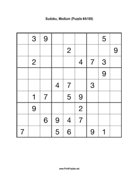 Sudoku - Medium A169 Printable Puzzle