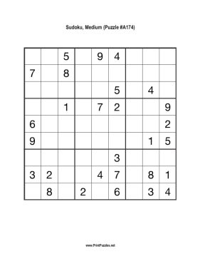 Sudoku - Medium A174 Printable Puzzle