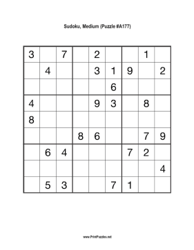 Sudoku - Medium A177 Printable Puzzle