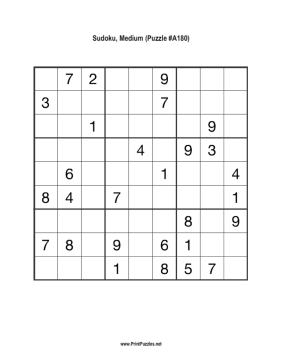 Sudoku - Medium A180 Printable Puzzle