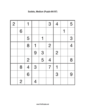 Sudoku - Medium A197 Printable Puzzle