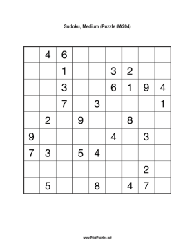 Sudoku - Medium A204 Printable Puzzle