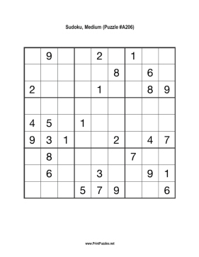 Sudoku - Medium A206 Printable Puzzle