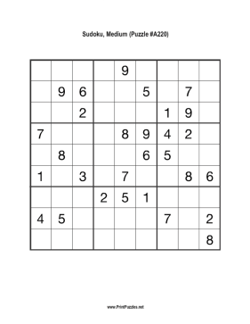 Sudoku - Medium A220 Printable Puzzle