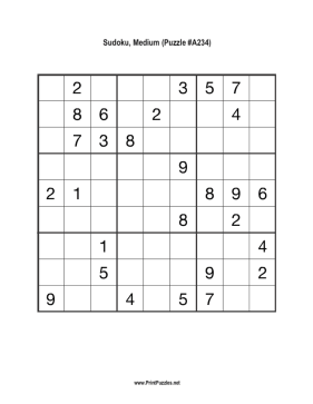 Sudoku - Medium A234 Printable Puzzle
