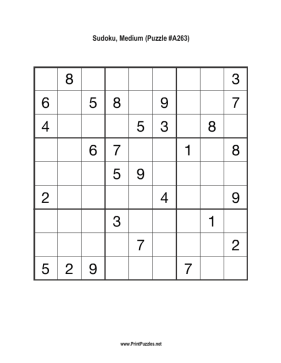 Sudoku - Medium A263 Printable Puzzle
