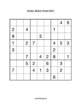Sudoku - Medium A27 Printable Puzzle