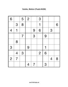 Sudoku - Medium A286 Printable Puzzle