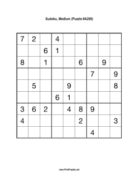 Sudoku - Medium A298 Printable Puzzle