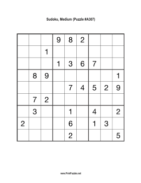 Sudoku - Medium A307 Printable Puzzle