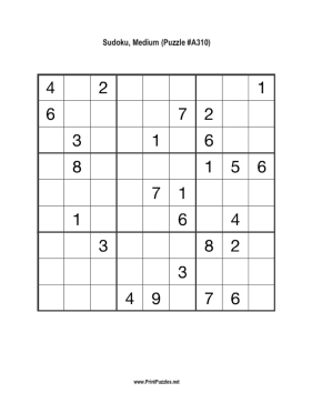 Sudoku - Medium A310 Printable Puzzle