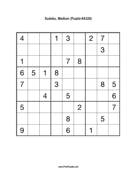 Sudoku - Medium A320 Printable Puzzle