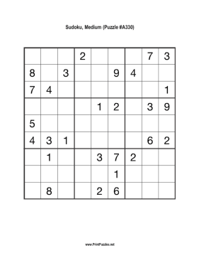 Sudoku - Medium A330 Printable Puzzle